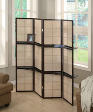 Load image into Gallery viewer, Iggy 4-panel Folding Screen with Removable Shelves Tan and Cappuccino