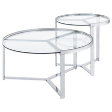 Load image into Gallery viewer, Delia 2-Piece Round Glass Top Nesting Coffee Table Clear and Chrome