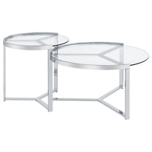 Load image into Gallery viewer, Delia 2-Piece Round Glass Top Nesting Coffee Table Clear and Chrome