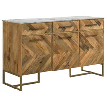 Load image into Gallery viewer, Keaton 3-door Accent Cabinet with Marble Top Natural and Antique Gold