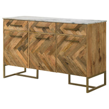 Load image into Gallery viewer, Keaton 3-door Accent Cabinet with Marble Top Natural and Antique Gold