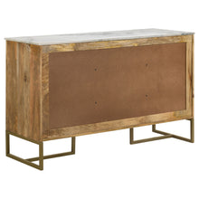 Load image into Gallery viewer, Keaton 3-door Accent Cabinet with Marble Top Natural and Antique Gold