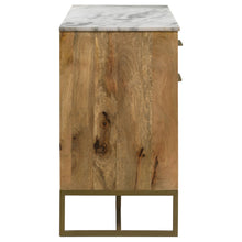 Load image into Gallery viewer, Keaton 3-door Accent Cabinet with Marble Top Natural and Antique Gold