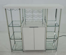 Load image into Gallery viewer, Gallimore 2-door Bar Cabinet with Glass Shelf High Glossy White and Chrome