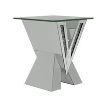 Load image into Gallery viewer, Taffeta V-shaped End Table with Glass Top Silver