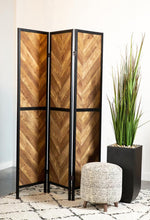 Load image into Gallery viewer, Marlene Herringbone Pattern 3-panel Screen Rustic Tobacco and Black