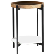 Load image into Gallery viewer, Adhvik Round Accent Table with Marble Shelf Natural and Black