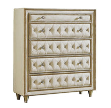 Load image into Gallery viewer, Antonella 5-drawer Upholstered Chest Ivory and Camel