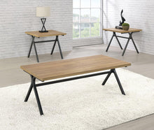 Load image into Gallery viewer, Colmar 3-piece Trestle Occasional Table Set Golden Oak and Gunmetal