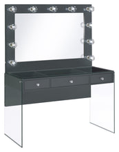 Load image into Gallery viewer, Afshan 3-drawer Vanity Desk with Lighting Mirror Grey High Gloss