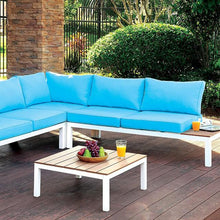 Load image into Gallery viewer, WINONA White/Oak/Blue Patio Sectional w/ Table