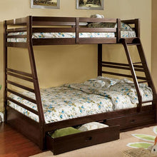 Load image into Gallery viewer, California II Cherry Twin/Full Bunk Bed w/ 2 Drawers Cherry, Walnut, Grey, &Oak