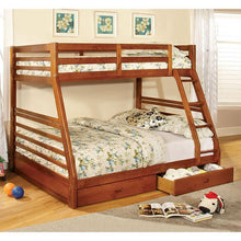 Load image into Gallery viewer, California II Cherry Twin/Full Bunk Bed w/ 2 Drawers Cherry, Walnut, Grey, &Oak