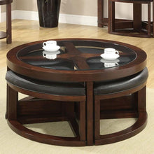 Load image into Gallery viewer, Crystal Cove II Dark Walnut Round Coffee Table w/ 4 Stools