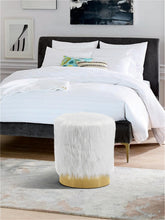 Load image into Gallery viewer, Joy White Faux Fur Ottoman/Stool