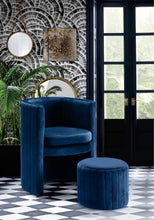 Load image into Gallery viewer, Selena Navy Velvet Accent Chair and Ottoman Set