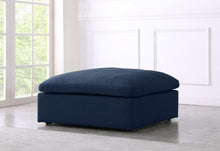 Load image into Gallery viewer, Serene Navy Linen Fabric Deluxe Cloud Ottoman