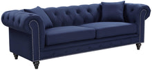 Load image into Gallery viewer, Chesterfield Navy Linen Sofa