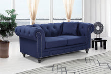 Load image into Gallery viewer, Chesterfield Navy Linen Loveseat
