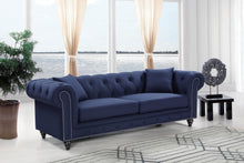 Load image into Gallery viewer, Chesterfield Navy Linen Sofa