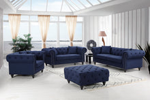 Load image into Gallery viewer, Chesterfield Navy Linen Ottoman
