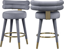 Load image into Gallery viewer, Fitzroy Grey Velvet Counter Stool