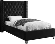 Load image into Gallery viewer, Aiden Black Velvet Twin Bed