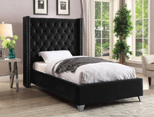 Load image into Gallery viewer, Aiden Black Velvet Twin Bed