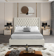 Load image into Gallery viewer, Aiden Cream Velvet Queen Bed