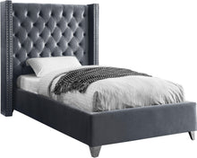 Load image into Gallery viewer, Aiden Grey Velvet Twin Bed