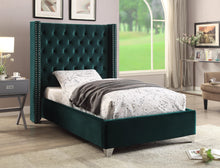 Load image into Gallery viewer, Aiden Green Velvet Twin Bed