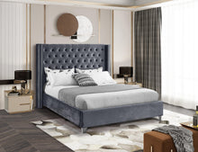 Load image into Gallery viewer, Aiden Grey Velvet Queen Bed