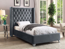 Load image into Gallery viewer, Aiden Grey Velvet Twin Bed