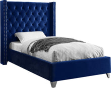 Load image into Gallery viewer, Aiden Navy Velvet Twin Bed
