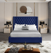Load image into Gallery viewer, Aiden Navy Velvet Queen Bed