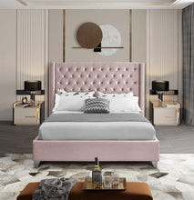 Load image into Gallery viewer, Aiden Pink Velvet Queen Bed