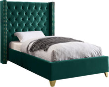 Load image into Gallery viewer, Barolo Green Velvet Twin Bed