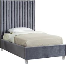 Load image into Gallery viewer, Candace Grey Velvet Twin Bed