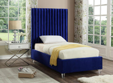 Load image into Gallery viewer, Candace Navy Velvet Twin Bed