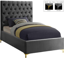 Load image into Gallery viewer, Cruz Grey Velvet Twin Bed