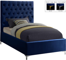Load image into Gallery viewer, Cruz Navy Velvet Twin Bed
