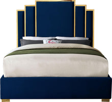 Load image into Gallery viewer, Hugo Navy Velvet King Bed