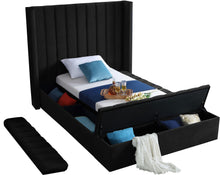 Load image into Gallery viewer, Kiki Black Velvet Twin Bed (3 Boxes)