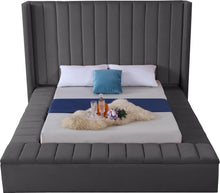 Load image into Gallery viewer, Kiki Grey Velvet Queen Bed (3 Boxes)