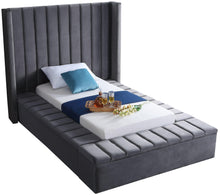 Load image into Gallery viewer, Kiki Grey Velvet Twin Bed (3 Boxes)