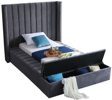 Load image into Gallery viewer, Kiki Grey Velvet Twin Bed (3 Boxes)
