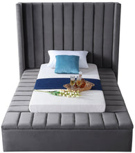 Load image into Gallery viewer, Kiki Grey Velvet Twin Bed (3 Boxes)