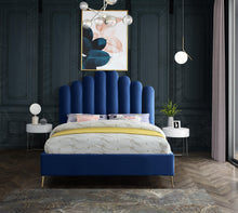 Load image into Gallery viewer, Lily Navy Velvet Full Bed