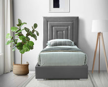 Load image into Gallery viewer, Nora Grey Velvet Twin Bed