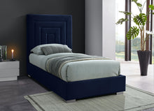 Load image into Gallery viewer, Nora Navy Velvet Twin Bed